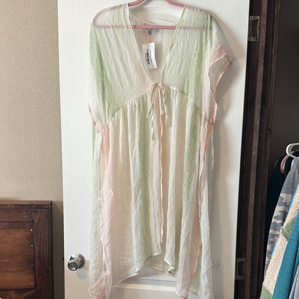 Pastel Green and Pink Sheer Kimono